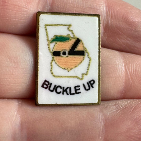 Vintage Buckle Up Georgia Peach Lapel Pin Law Enforcement