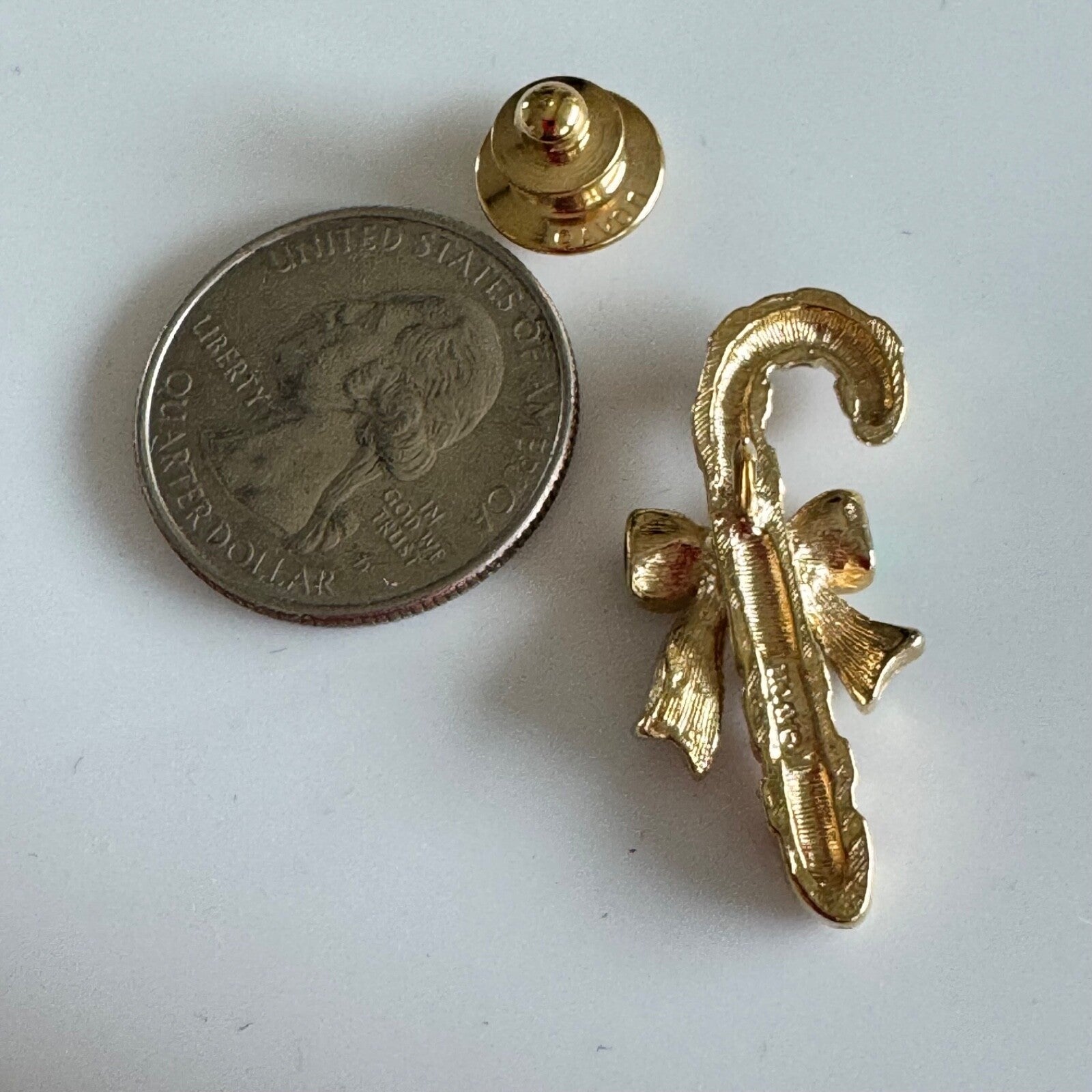 Vintage Candy Cane Red Christmas Bow Tie Tack Brooch Pin