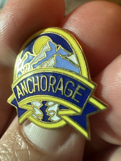 Anchorage Alaska Travel Souvenir Pin Blue & Gold Colors Chugach