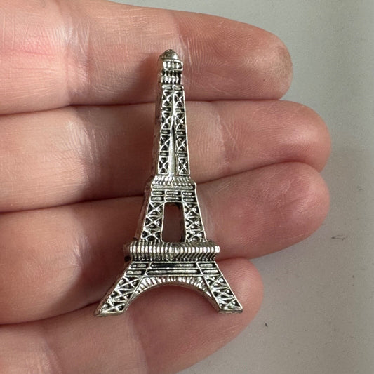 Large Silver Tone Eiffel Tower Lapel Pin Paris France 1.5" Tie Tack Brooch