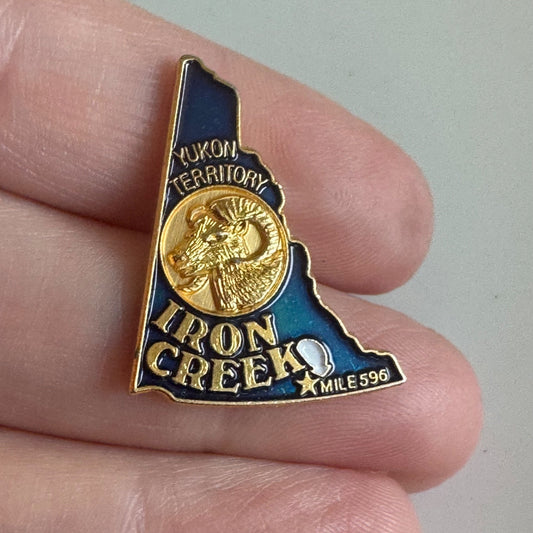 Vtg Yukon Territory Iron Creek Mile 596 Canada Ram Enamel Lapel Pin