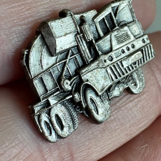 Vtg Cement Mixer Truck Silver Tone 3D Lapel Pin Pewter Tone