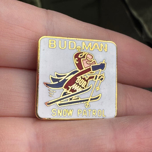 Vintage Bud Man Snow Patrol Budweiser Enamel Cloisonne Lapel Pin