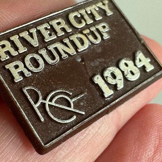 River City Roundup 1984 Enamel Pin Western Rodeo Event Badge 