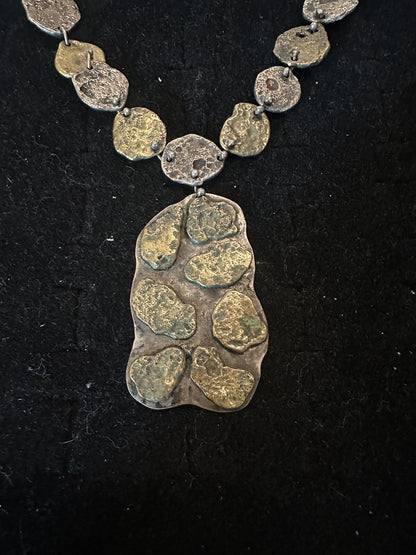 Vintage ANNE DICK Early Unsigned Brutalist Link Necklace Bronze Sterling Clasp