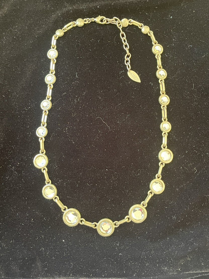 COLDWATER CREEK 24" Muted Goldtone Oval Link Chain Statement Necklace Rhinestone