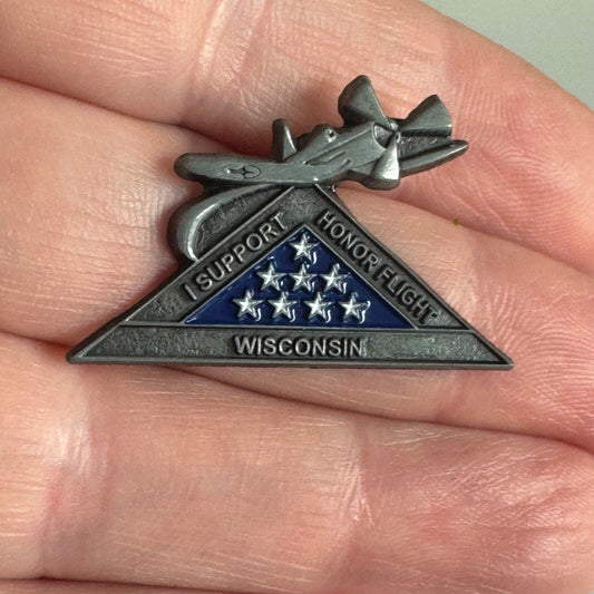 Wisconsin Honor Flight Support Pin – Military Tribute with Airplane