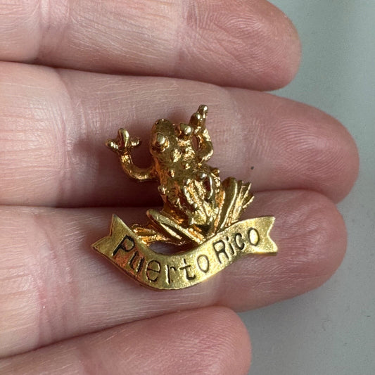 Gold Tone Puerto Rico Tree Frog Souvenir Tourist Lapel Pin 