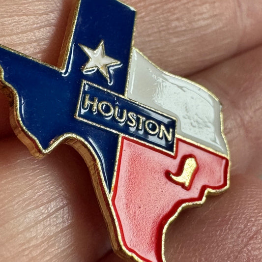 Vintage Houston Texas Flag Themed State Shaped Lapel Pin Cowboy Boot