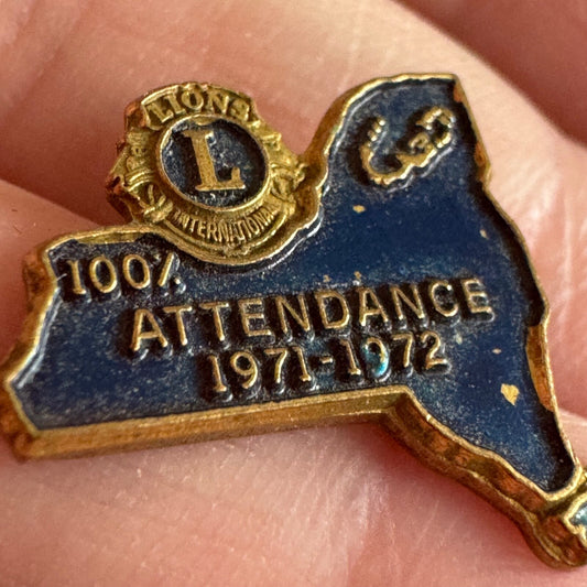 Vintage 1971-1972 Lions Club 100% Attendance New York State Lapel Pin 