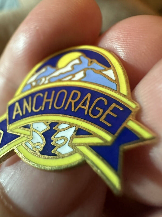 Anchorage Alaska Travel Souvenir Pin Blue & Gold Colors Chugach