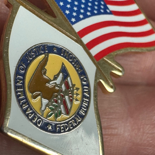 Federal Bureau of Prisons & U.S. Flag Lapel Pin – DOJ Justice Department Rare