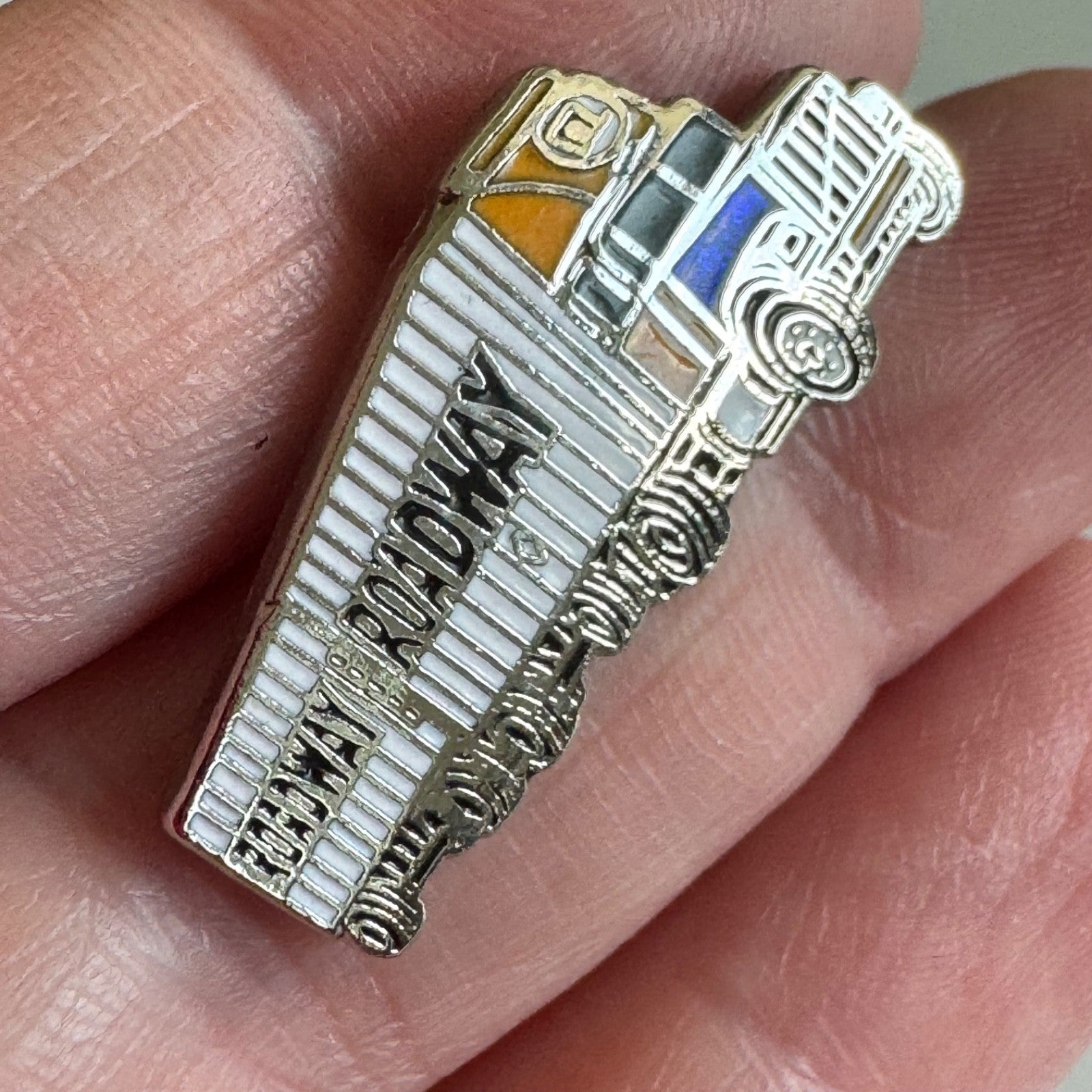 Vtg Roadway Trucking Semi Double Tractor Trailer Enamel Lapel Pin Freight