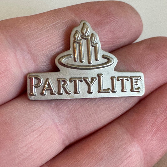 Vintage PartyLite Logo Pin – Silver Tone Candle Company Lapel Badge