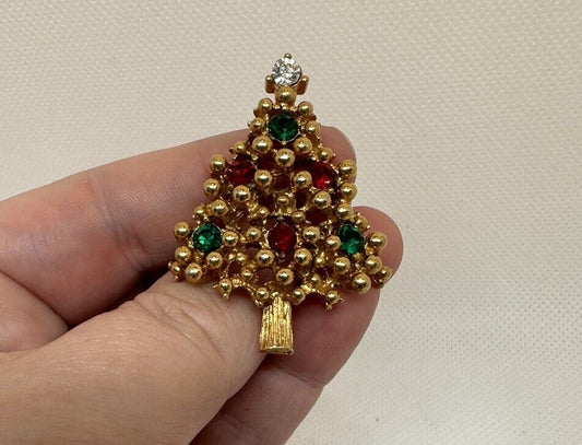 Vintage Avon Signed Gold Toned Christmas Tree Brooch Pin