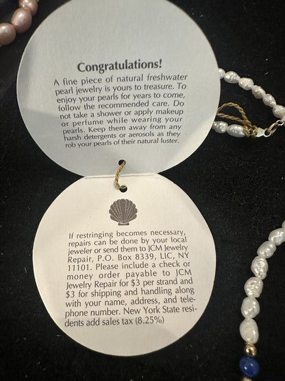 AUTHENTIC SIGNED 14KT & FRESHWATER PEARL LAPIS STATIONS NECKLACE 18.5”