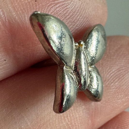 Silver Tone Butterfly Brooch – Small Vintage Insect Pin with Pink Details