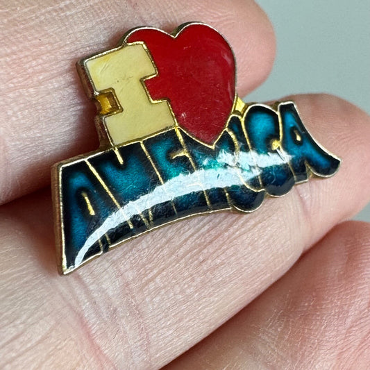 Vintage I Love America Pin Heart – Patriotic Red, White & Blue Statement