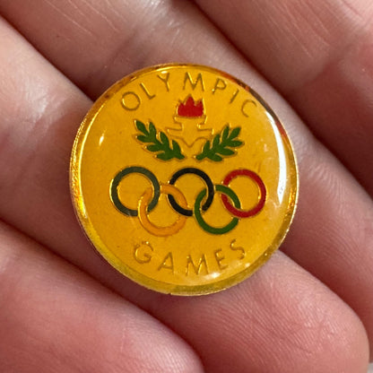 Vintage Olympic Games Rings Lapel Pin Torch Laurel Olympics