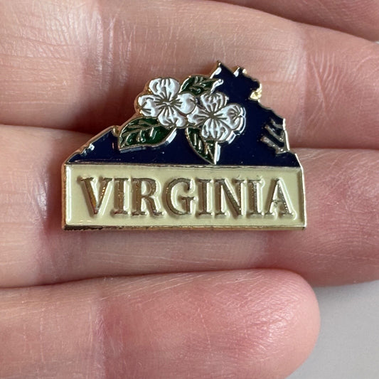Vintage Virginia Souvenir Tourist Enamel Lapel Pin Dogwood Flower