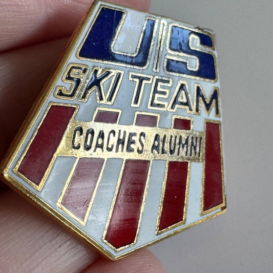 Vintage US Ski Team Coaches Alumni Red White Blue Enamel Lapel Pin RARE