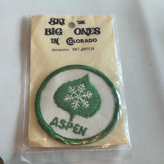 Vintage Aspen Colorado Ski Patch – Green Leaf & Snowflake Round Emblem