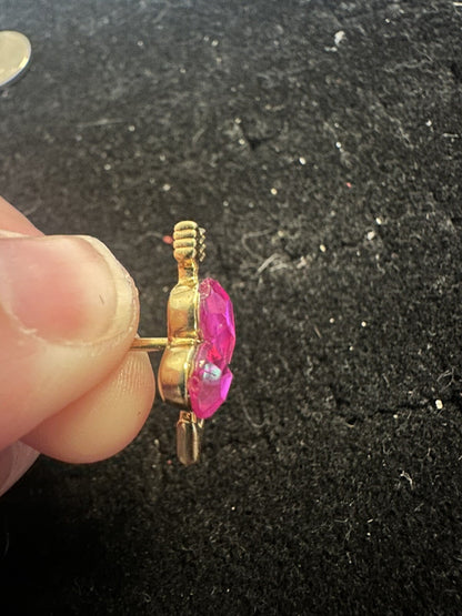 Avon Crystal Pink Rhinestone Gold Tone Open Heart Tack Tac Pin