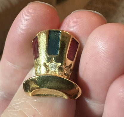Vintage Avon Patriotic Uncle Sam Hat Red Blue Gold Rhinestone Pin United States