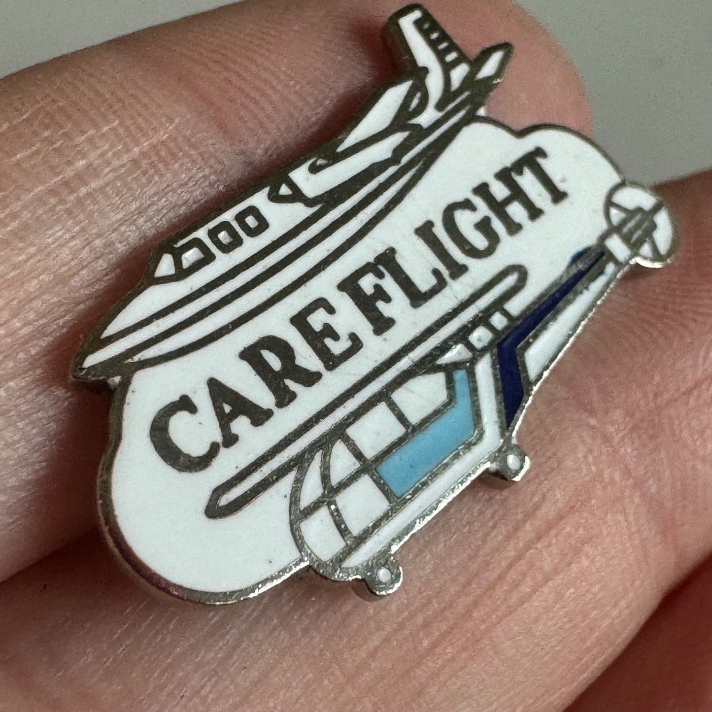 Vtg CareFlight Airplane Helicopter Enamel Lapel Pin Medical Air Ambulance