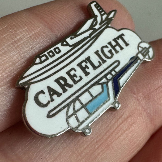 Vtg CareFlight Airplane Helicopter Enamel Lapel Pin Medical Air Ambulance
