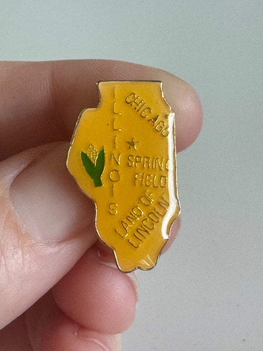 Vintage Illinois State Map Enamel Pin Land of Lincoln Chicago Springfield Corn