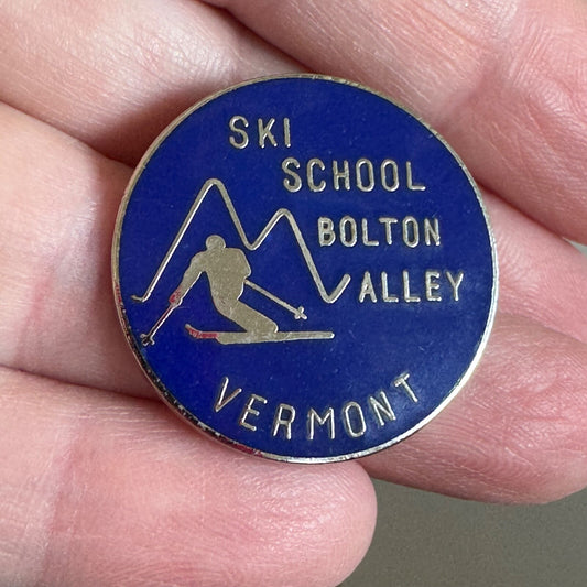 Vintage Ski School Bolton Valley Vermont Lapel Pin Skiing RARE