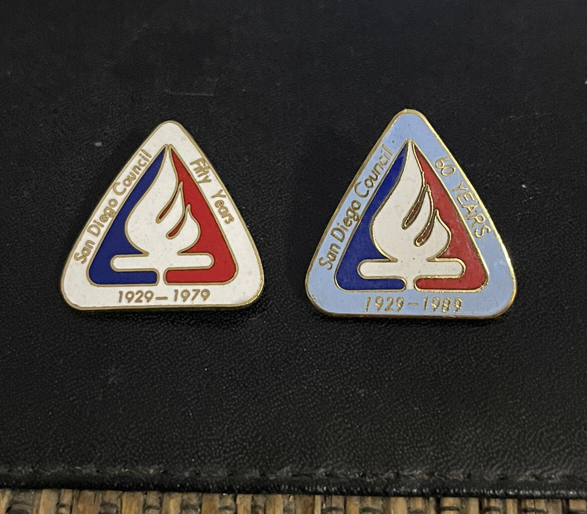 2 Vintage CAMP FIRE GIRLS San Diego Council 50 and 60 Years Pins