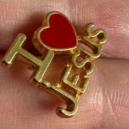 "I Love Jesus" Gold & Red Enamel Pin – Bold Faith Statement Love Heart