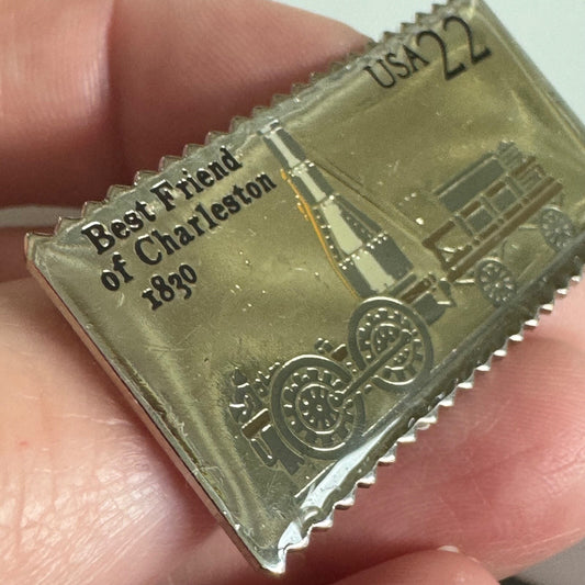 Vtg Best Friend of Charleston 1830 Train Pin – USA 22 Stamp Replica Rail History