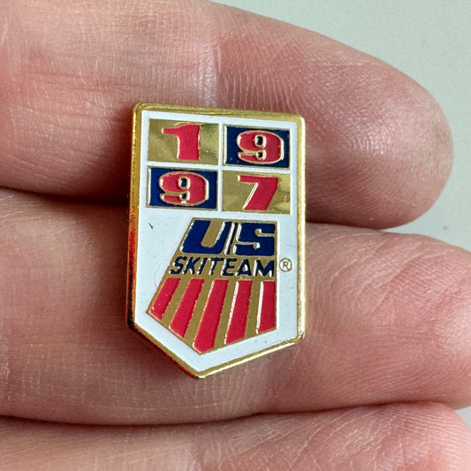 Vtg 1997 US Ski Team Red White Blue Shield Enamel Lapel Pin Olympics Skiing USA