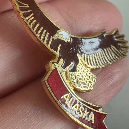 Vintage Alaska Bald Eagle Soaring Lapel Pin Enamel Souvenir Tourist