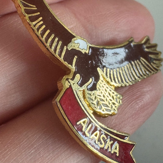 Vintage Alaska Bald Eagle Soaring Lapel Pin Enamel Souvenir Tourist