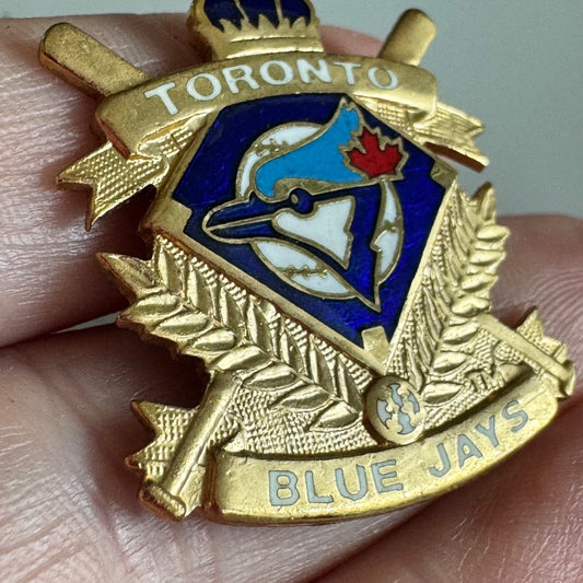 Vintage 1990 Toronto Blue Jays Crest Pin – Crown Bat Laurel Leaf Enamel Badge