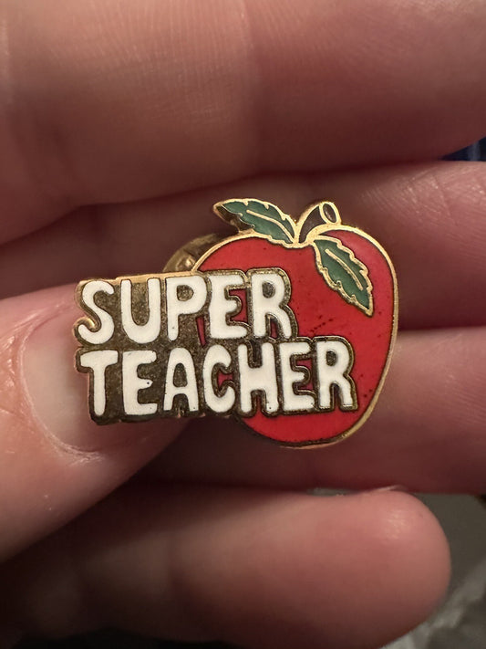 Super Teacher Lapel Pin Red Apple