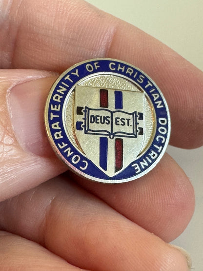 Vintage Confraternity of Christian Doctrine DEUS EST Lapel Pin Catholic Church