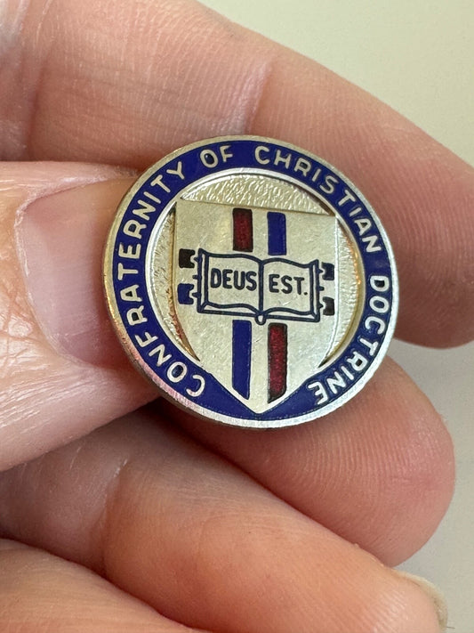 Vintage Confraternity of Christian Doctrine DEUS EST Lapel Pin Catholic Church