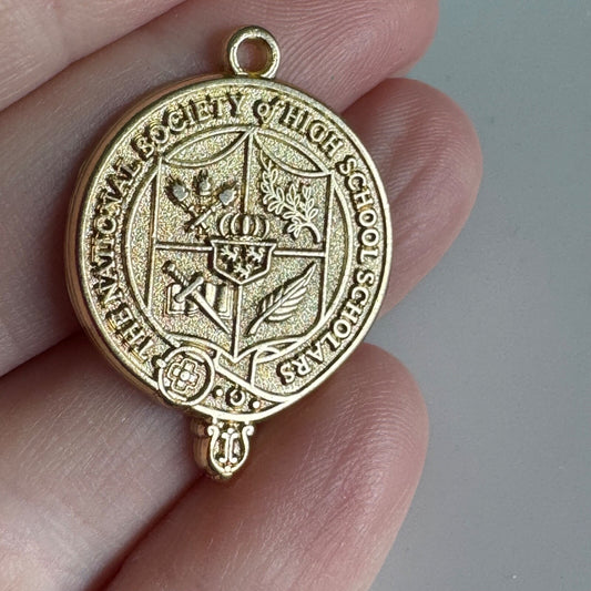 Vintage National Society of High School Scholars Key Pendant Charm – Gold Tone