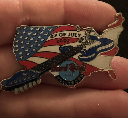 Hard Rock Cafe Pin Hollywood 4th of July 2002 American Flag Guitar