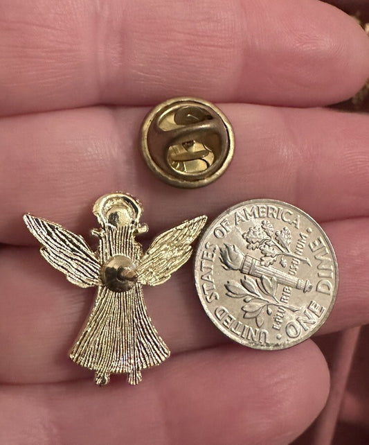 Vtg Gold Tone Guardian Angel Halo American Flag Lapel Pin Red Blue Enamel
