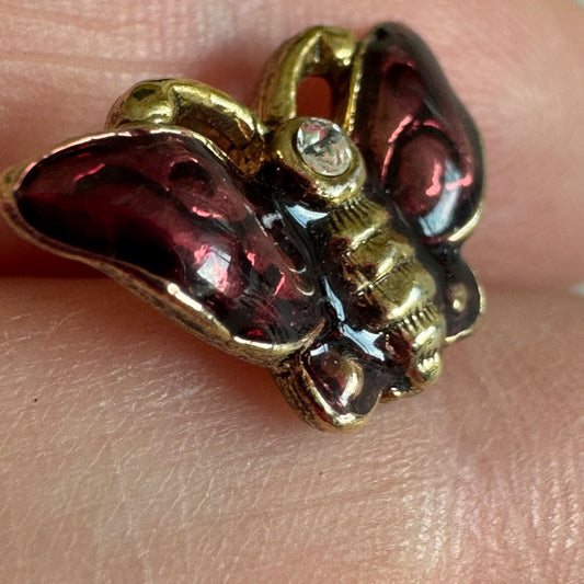 Vtg Liz Claiborne Tiny Enamel Butterfly Pin Brooch Gold Tone Insect Rhinestone