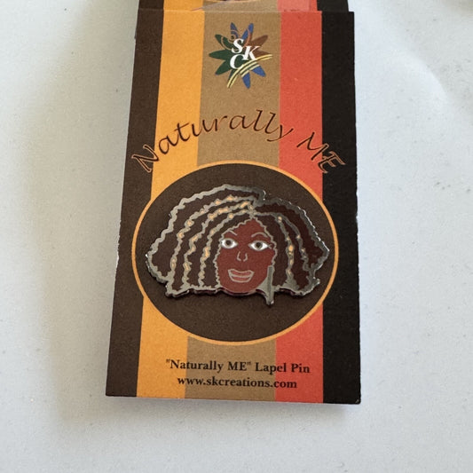 Naturally Me SKCreations African American Lapel Pin Long Brown Hair NWT