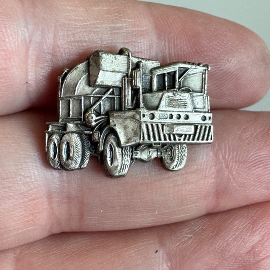 Vtg Cement Mixer Truck Silver Tone 3D Lapel Pin Pewter Tone