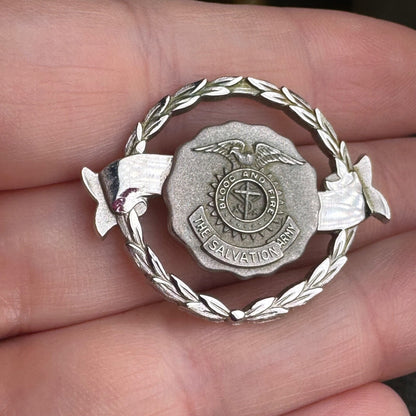 Vintage Silver Tone The Salvation Army Blood and Fire Lapel Pin Brooch