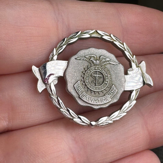 Vintage Silver Tone The Salvation Army Blood and Fire Lapel Pin Brooch
